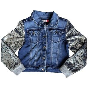SO size 10 girls silver sequin sparkle blue denim jean jacket